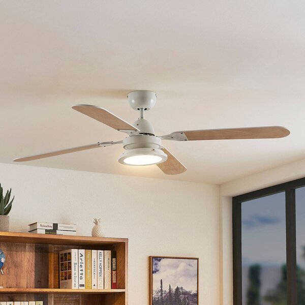 Lindby LED mennyezeti ventilátor Tedric, fehér, csendes, Ø 133 cm, Fehér / opál, Nappali / Étkező, fém, Vintage