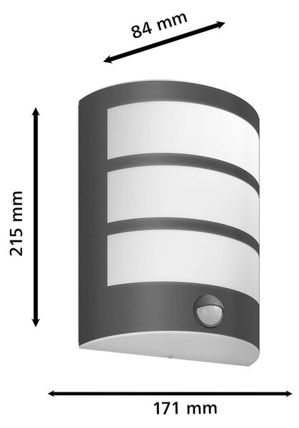 Philips LED kültéri fali lámpa Python UE, antracit, érzékelővel, Fekete, Rozsdamentes acél, Modern