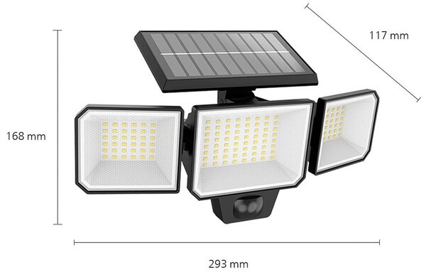 Philips LED es napelemes fali világítás Nysil, 3 izzós, érzékelővel, Fekete, Műanyag, Modern
