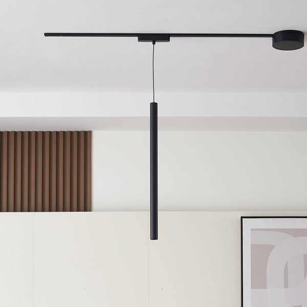 Lindby LED-es függőlámpa Lumaro, fekete, Ø3cm,alumínium,48V,dimmelhető, dimmelhető, Fekete, Nappali / Étkező, Alumínium, Modern
