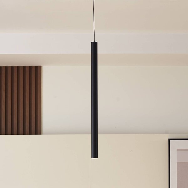 Lindby LED-es függőlámpa Lumaro, fekete, Ø3cm,alumínium,48V,dimmelhető, dimmelhető, Fekete, Nappali / Étkező, Alumínium, Modern