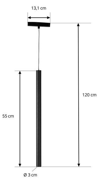 Lindby LED-es függőlámpa Lumaro, fekete, Ø3cm,alumínium,48V,dimmelhető, dimmelhető, Fekete, Nappali / Étkező, Alumínium, Modern