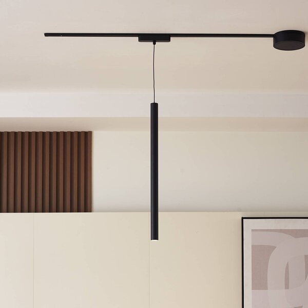 Lindby LED-es függőlámpa Lumaro, fekete, Ø3cm,alumínium,48V,dimmelhető, dimmelhető, Fekete, Nappali / Étkező, Alumínium, Modern