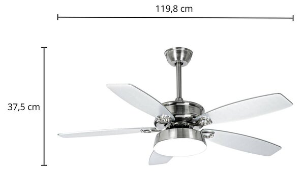 Lucande LED mennyezeti ventilátor Kuvio, DC, csendes, Ø 120 cm, CCT, Alu / szürke / cink, Nappali / Étkező, fém, Modern