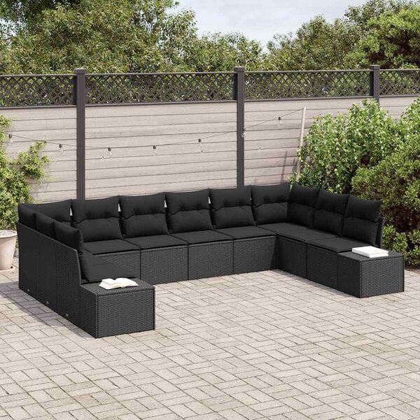 Kerti Kanapé Szett 10 db 9-Ülőhelyek száma Fekete Polyrattan
