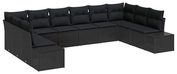 Kerti Kanapé Szett 10 db 9-Ülőhelyek száma Fekete Polyrattan