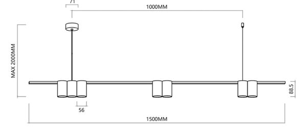 Eko-Light Lógó lámpa Genesis, alumínium fekete/arany, 7 x GU10, hosszúság 150 cm, dimmelhető, Fekete, Nappali / Étkező, Alumínium, Dizájn