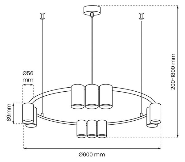 Eko-Light Lógó világítás Genesis, alumínium, fekete/arany, 10 x GU10, Ø 60 cm, dimmelhető, Fekete, Nappali / Étkező, Alumínium, Dizájn