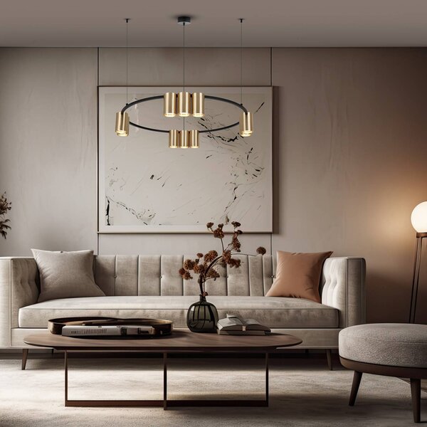 Eko-Light Lógó világítás Genesis, alumínium, fekete/arany, 10 x GU10, Ø 60 cm, dimmelhető, Fekete, Nappali / Étkező, Alumínium, Dizájn