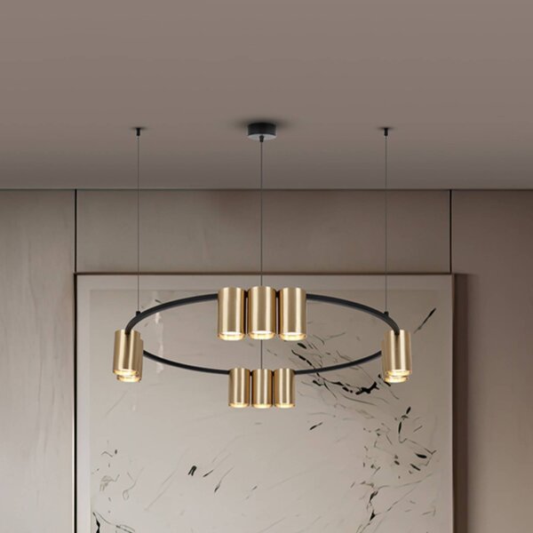 Eko-Light Lógó világítás Genesis, alumínium, fekete/arany, 10 x GU10, Ø 60 cm, dimmelhető, Fekete, Nappali / Étkező, Alumínium, Dizájn