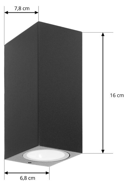 PRIOS Prios kültéri fali lámpa Tetje, fekete, szögletes, 16 cm, 4 darabos szett, dimmelhető, Fekete, Alumínium, Modern