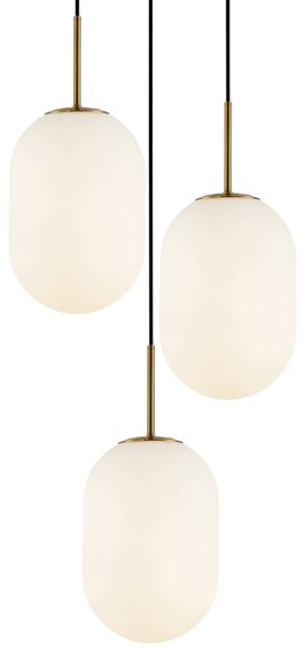 Eko-Light Lógó lámpa Alias, fém arany színű opálüveg, 3 izzós, kerek, dimmelhető, Fehér / opál, Nappali / Étkező, Üveg, Modern