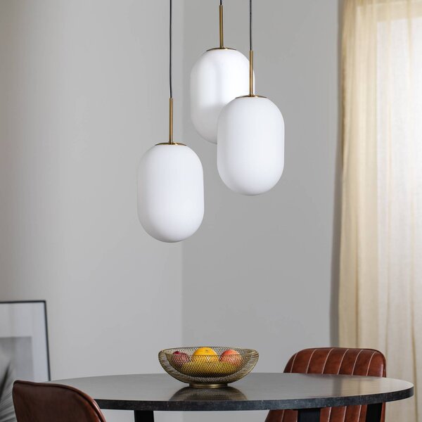 Eko-Light Lógó lámpa Alias, fém arany színű opálüveg, 3 izzós, kerek, dimmelhető, Fehér / opál, Nappali / Étkező, Üveg, Modern
