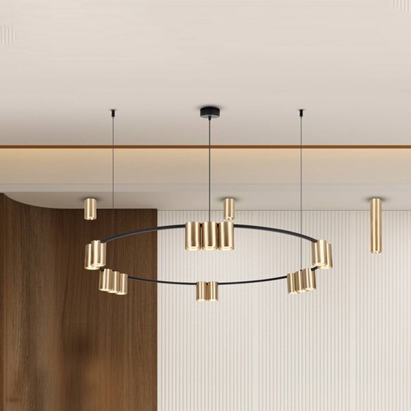 Eko-Light Lógó világítás Genesis, alumínium, fekete/arany, 15 x GU10, Ø 100 cm, dimmelhető, Fekete, Nappali / Étkező, Alumínium, Dizájn