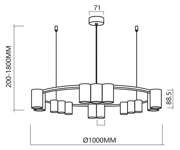 Eko-Light Lógó világítás Genesis, alumínium, fekete/arany, 15 x GU10, Ø 100 cm, dimmelhető, Fekete, Nappali / Étkező, Alumínium, Dizájn
