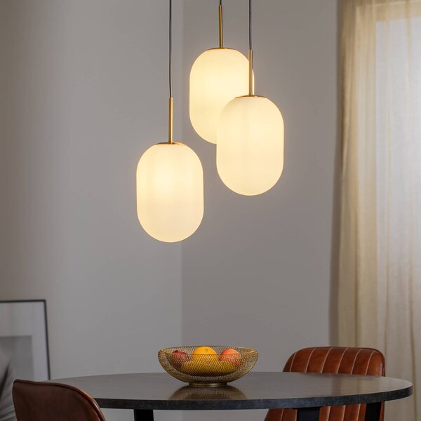 Eko-Light Lógó lámpa Alias, fém arany színű opálüveg, 3 izzós, kerek, dimmelhető, Fehér / opál, Nappali / Étkező, Üveg, Modern