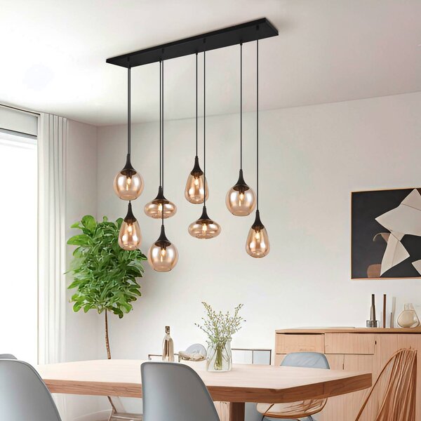 Trio Lighting Lumina függőlámpa, 8-as lámpa, fekete/borostyán, üveg, dimmelhető, Nappali / Étkező, Üveg, Modern