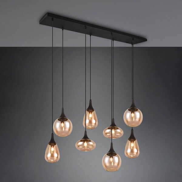 Trio Lighting Lumina függőlámpa, 8-as lámpa, fekete/borostyán, üveg, dimmelhető, Nappali / Étkező, Üveg, Modern