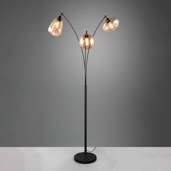 Trio Lighting Lumina állólámpa, 3-as lámpa, fekete/borostyán, üveg, Fekete, Nappali / Étkező, Üveg, Modern