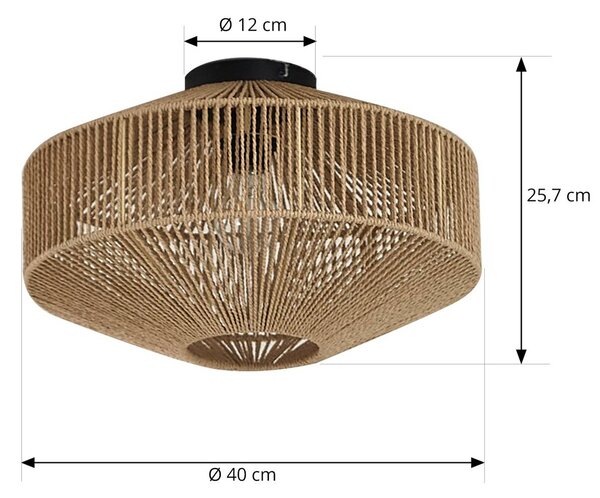 Lindby Sorino mennyezeti lámpa, papír, vas, Ø 40 cm, dimmelhető, Világos fa, Nappali / Étkező, Papír / lunolit / lunopal, Vidéki otthon / Rusztikus