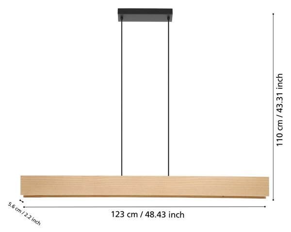 EGLO Smart ZIG LED-es függőlámpa Anchorena-Z, hossza 123 cm, RGB, CCT, dimmelhető, Világos fa, Nappali / Étkező, Fa, Modern