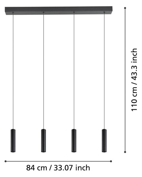 EGLO Almudaina LED-es függőlámpa, fekete, 84 cm hosszú, 4 lámpás,, dimmelhető, Fekete, Nappali / Étkező, fém, Modern