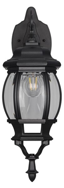 Trio Lighting Elvo kültéri fali lámpa, alsó foglalat, matt fekete, dimmelhető, Fekete, Alumínium, Antik