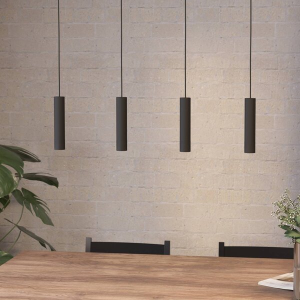 EGLO Almudaina LED-es függőlámpa, fekete, 84 cm hosszú, 4 lámpás,, dimmelhető, Fekete, Nappali / Étkező, fém, Modern