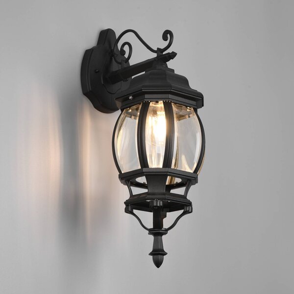 Trio Lighting Elvo kültéri fali lámpa, alsó foglalat, matt fekete, dimmelhető, Fekete, Alumínium, Antik