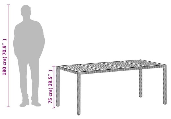 VidaXL Kerti Asztal - Akácfa és Polyrattan - Bézs - 190x90x75 cm