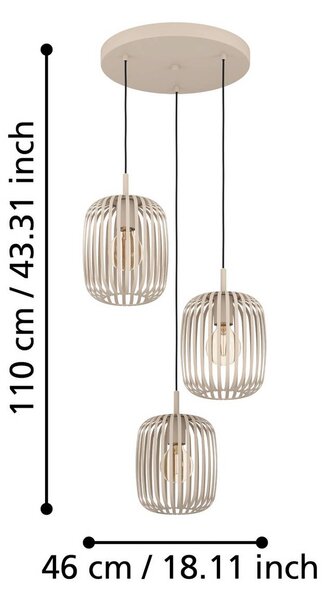 EGLO Romazzina függőlámpa, Ø 46 cm, homokszínű, 3-lámpás, acél, dimmelhető, Krém / borostyánsárga, Nappali / Étkező, fém, Modern