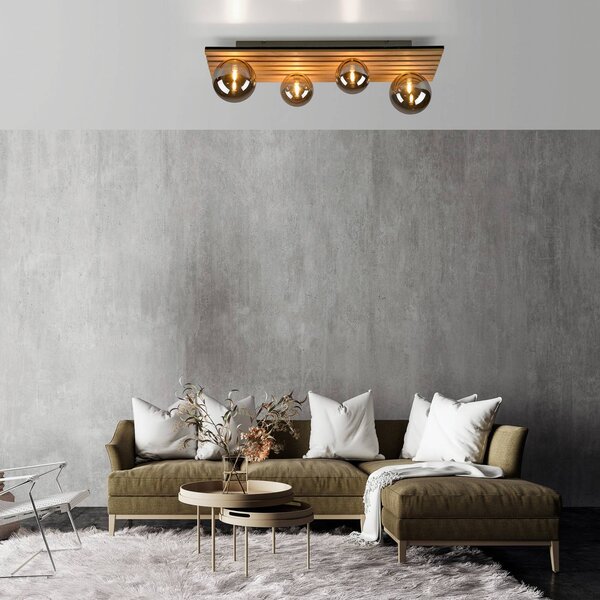JUST LIGHT. GmbH Zöld Stika mennyezeti lámpa, hosszú, 4 lámpás, fa, dimmelhető, Világos fa, Nappali / Étkező, Fa