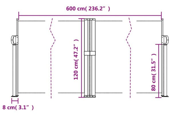 VidaXL piros behúzható oldalsó napellenző 120 x 600 cm