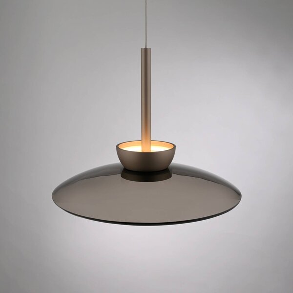 PURE LED lógó lámpa Moon, bronz, ámbrásüveg (sötét), Ø32cm, dimmelhető, Bronz / antik sárgaréz, Nappali / Étkező, Üveg, Modern