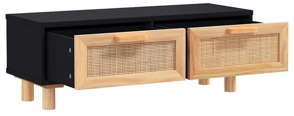 Fekete szerelt fa és tömör fenyőfa dohányzóasztal 80x40x30 cm