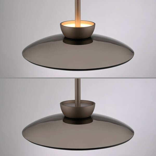 PURE LED lógó lámpa Moon, bronz, ámbrásüveg (sötét), Ø32cm, dimmelhető, Bronz / antik sárgaréz, Nappali / Étkező, Üveg, Modern
