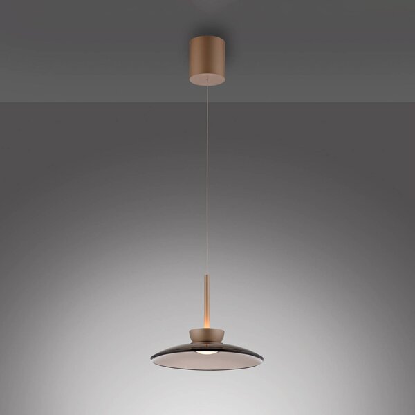 PURE LED lógó lámpa Moon, bronz, ámbrásüveg (sötét), Ø32cm, dimmelhető, Bronz / antik sárgaréz, Nappali / Étkező, Üveg, Modern