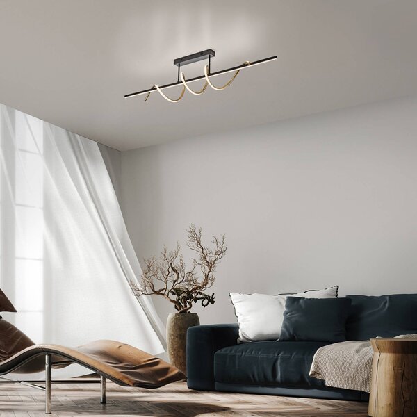 JUST LIGHT. GmbH Emanda LED-es mennyezeti lámpa, vas, fekete-messing, dimmelhető, Fekete, Nappali / Étkező, fém, Modern