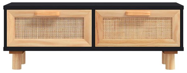 Fekete szerelt fa és tömör fenyőfa dohányzóasztal 80x40x30 cm