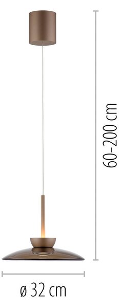 PURE LED lógó lámpa Moon, bronz, ámbrásüveg (sötét), Ø32cm, dimmelhető, Bronz / antik sárgaréz, Nappali / Étkező, Üveg, Modern