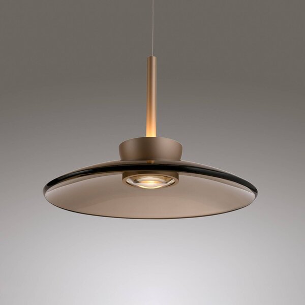 PURE LED lógó lámpa Moon, bronz, ámbrásüveg (sötét), Ø32cm, dimmelhető, Bronz / antik sárgaréz, Nappali / Étkező, Üveg, Modern