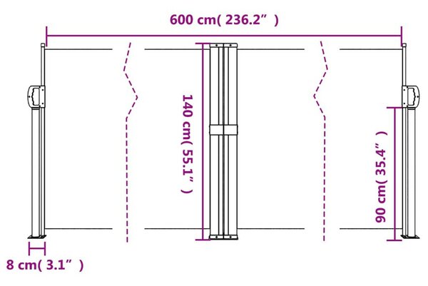 VidaXL antracitszürke behúzható oldalsó napellenző 140 x 600 cm