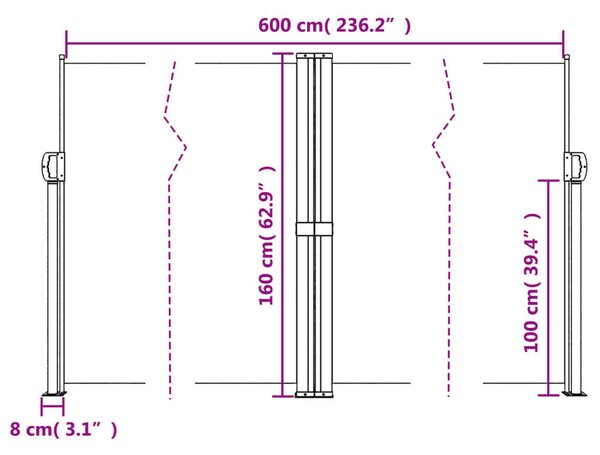 VidaXL piros behúzható oldalsó napellenző 160 x 600 cm