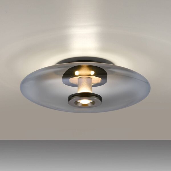 PURE Vitrum LED mennyezeti világítás, szürke, üveg/alumínium, Ø 45 cm, dimmelhető, Alu / szürke / cink, Nappali / Étkező, Üveg, Modern