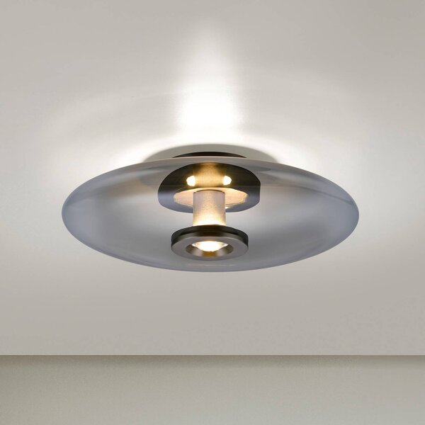 PURE Vitrum LED mennyezeti világítás, szürke, üveg/alumínium, Ø 45 cm, dimmelhető, Alu / szürke / cink, Nappali / Étkező, Üveg, Modern