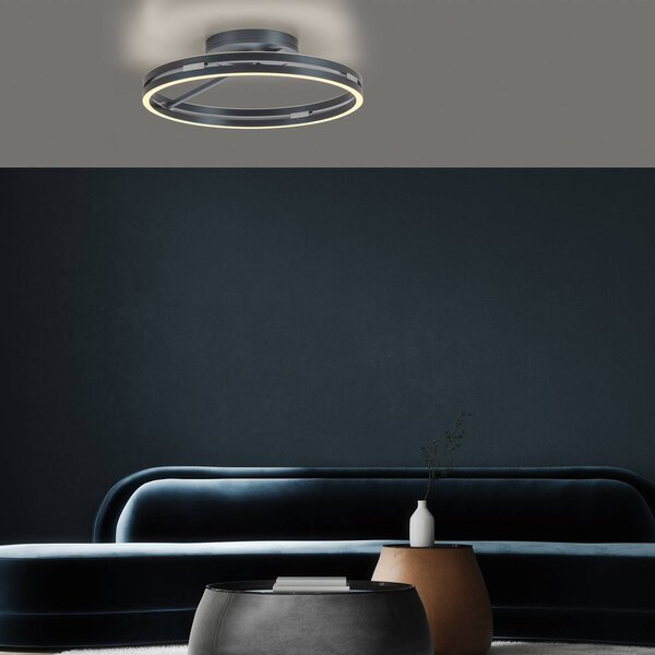 PURE LED mennyezeti világítás Loop, szürke, fém, Ø 60 cm, CCT, dimmelhető, Alu / szürke / cink, Nappali / Étkező, Alumínium, Modern