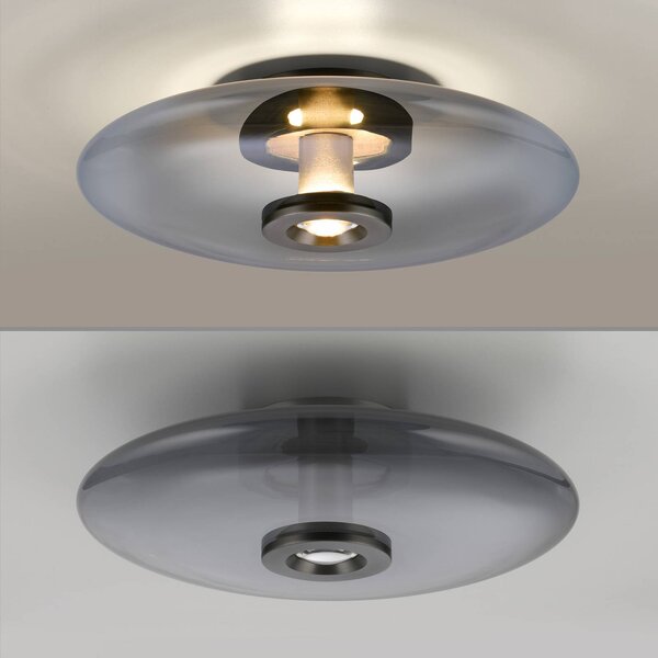 PURE Vitrum LED mennyezeti világítás, szürke, üveg/alumínium, Ø 45 cm, dimmelhető, Alu / szürke / cink, Nappali / Étkező, Üveg, Modern