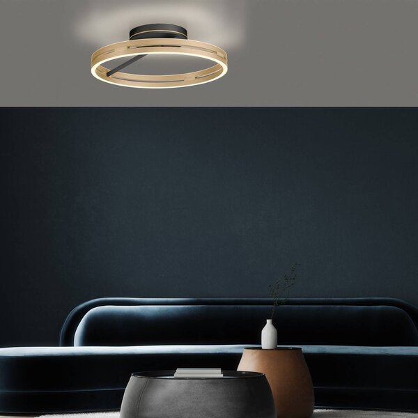 PURE LED mennyezeti lámpa Loop sárgaréz/fekete fém Ø 60 cm CCT, dimmelhető, Sárgaréz / arany, Nappali / Étkező, Alumínium, Modern