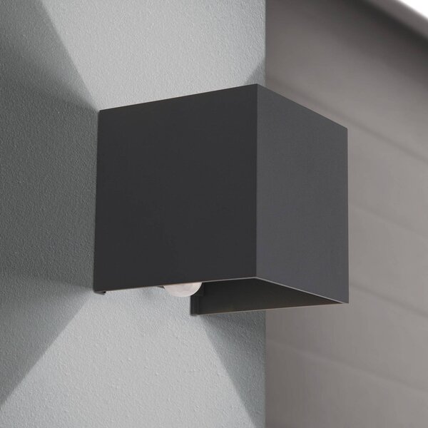 ORION LED kültéri fali lámpa Cube-S, antracit, fém, szenzoros, Alu / szürke / cink, Alumínium, Modern
