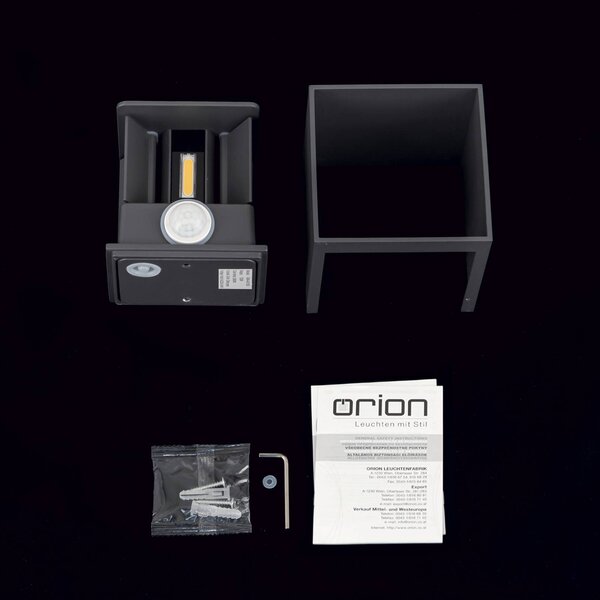 ORION LED kültéri fali lámpa Cube-S, antracit, fém, szenzoros, Alu / szürke / cink, Alumínium, Modern